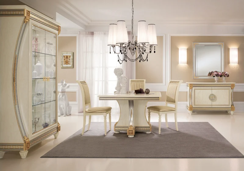 Salle à manger italienne extensible laquée or et argent - Liberty