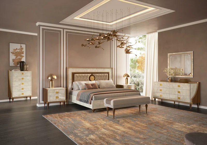 Chambre lit capitonné commode et chiffonnier - Romantica