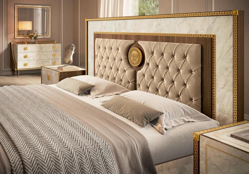 Lit double capitonné marbre et or 24K - Romantica