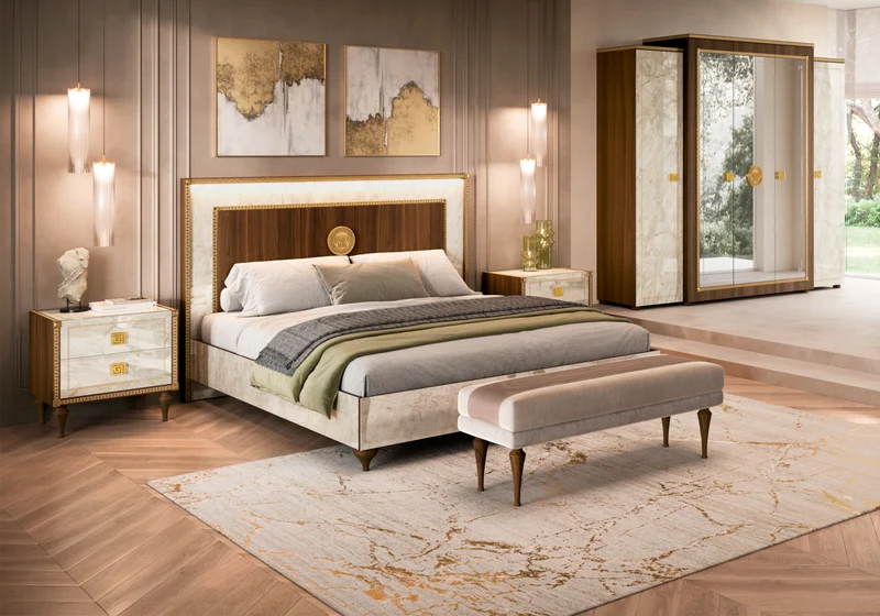 Lit double marbre noyer et or 24k - Romantica