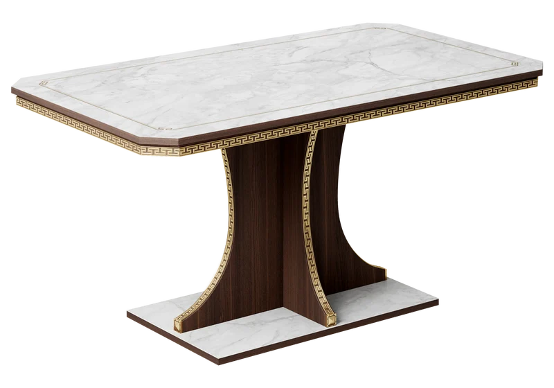 Table à manger fixe 160 x 90 cm noyer et or - Romantica