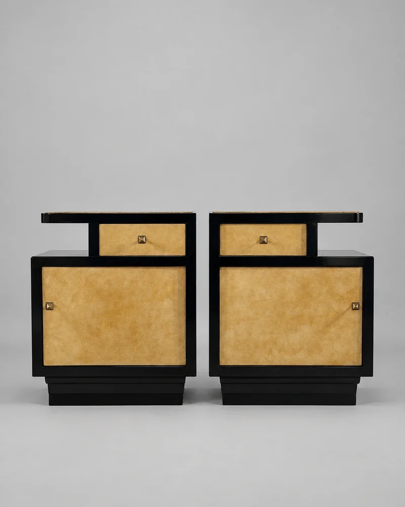Italian Art Deco Parchment Bedside Tables, 1930s–40s
