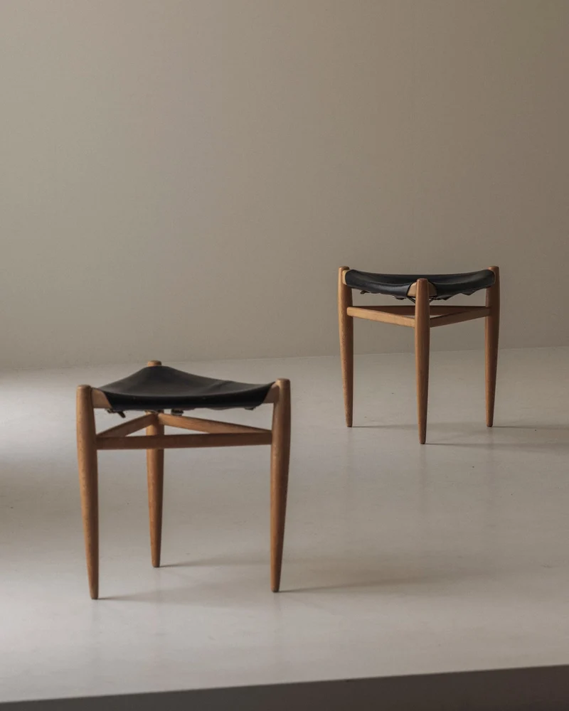 Rare Tripod Stool in Leather by Uno & Östen Kristiansson for Luxus, Sweden 1960s
