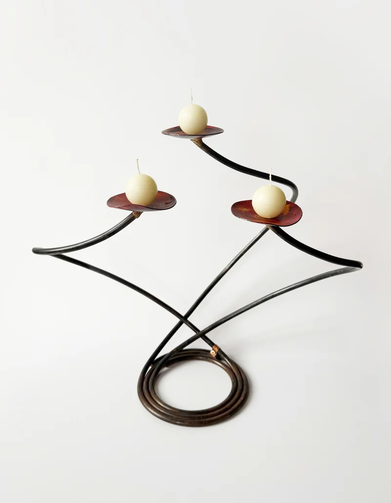 Artist Signed Three Candle Candelabra
