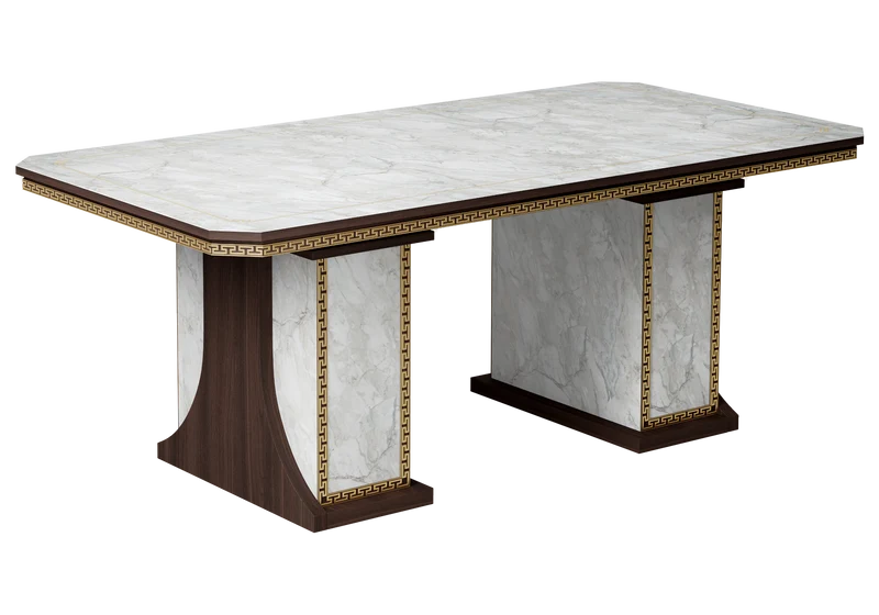 Table à manger fixe 200 x 100 cm noyer et or - Romantica