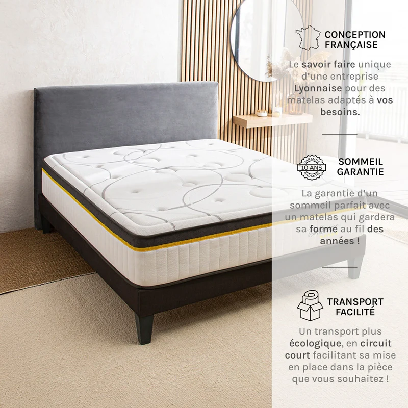 Matelas Bellecour 3.0 - Hybride ressorts ensachés + mémoire de forme - Moelleux - 30 cm d'épaisseur
