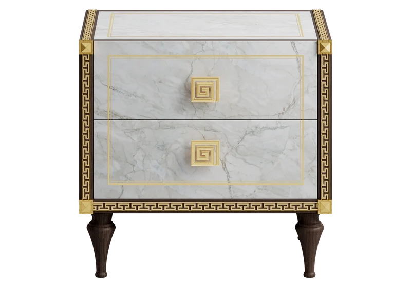Table de chevet marbre noyer et or 24K - Romantica
