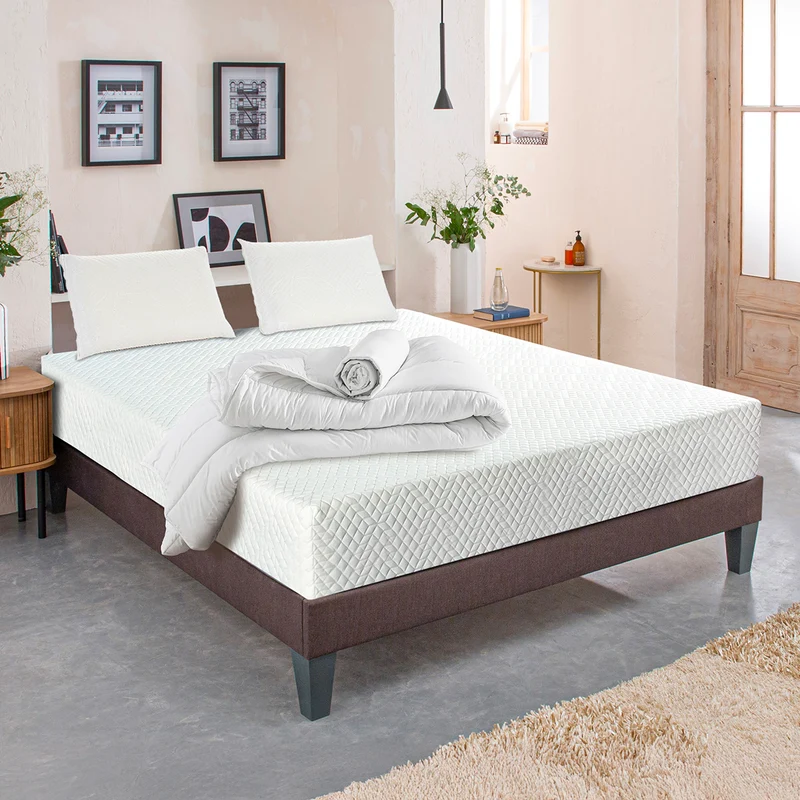 Pack prêt à dormir Absolu - Matelas + Sommier + Couette, oreillers, protège-matelas - 21 cm d'épaisseur