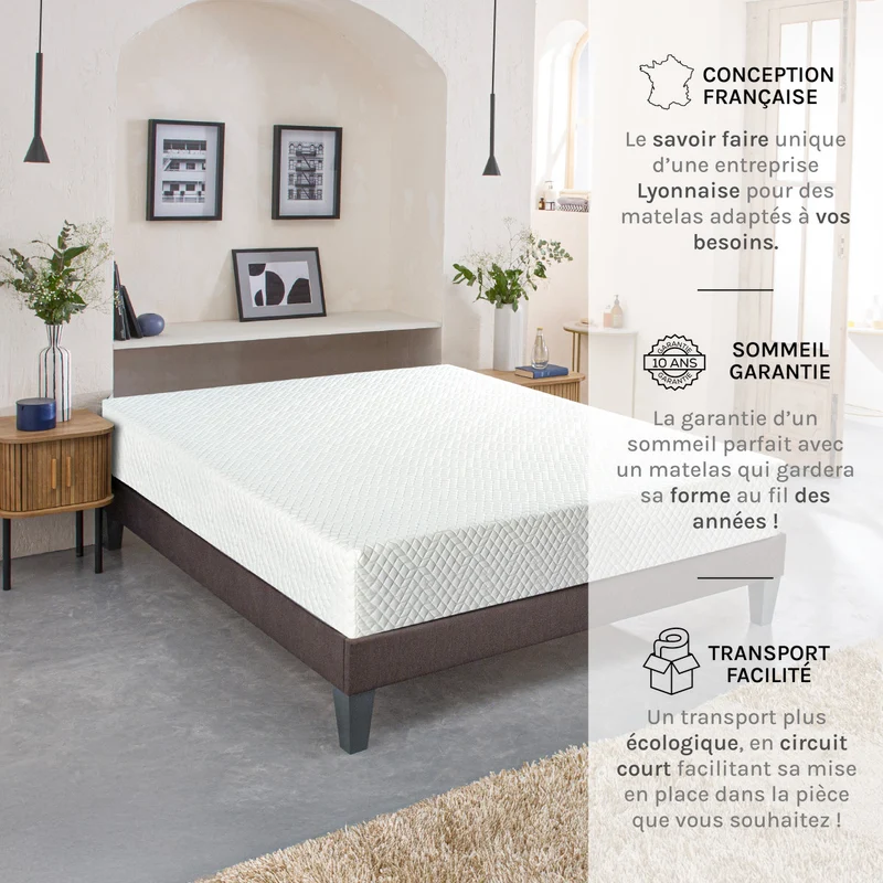 Pack prêt à dormir Absolu - Matelas + Sommier + Couette, oreillers, protège-matelas - 21 cm d'épaisseur