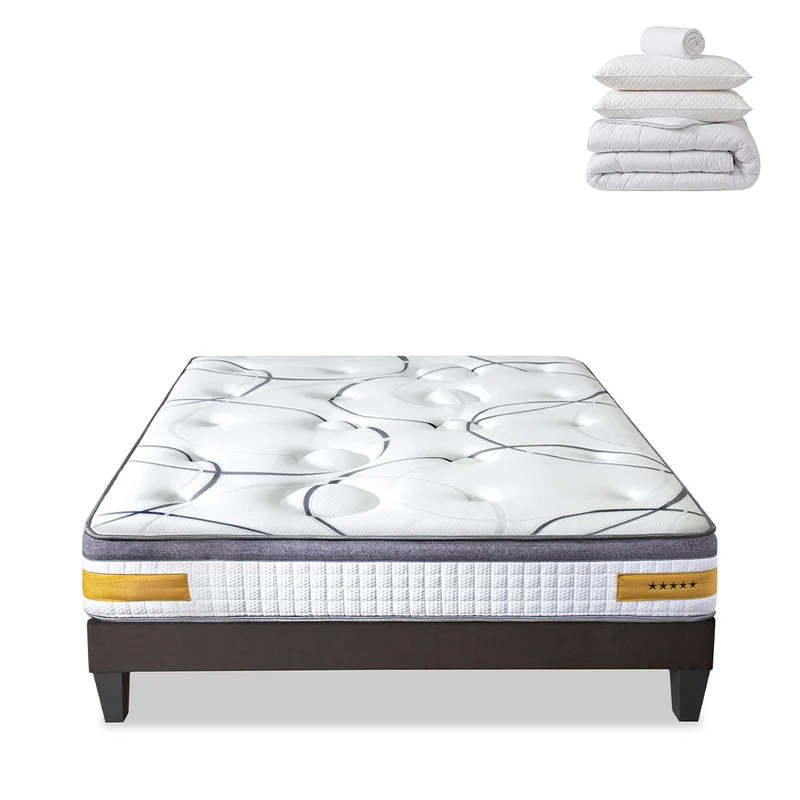 Prêt-à-dormir COPENHAGUE avec Sommier, Couette, Oreillers et Protège-matelas - 24 cm d'épaisseur - Accueil équilibré, soutien ferme