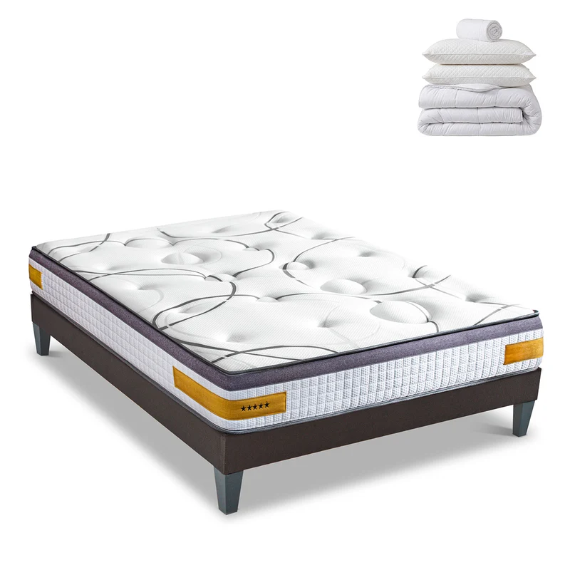 Prêt-à-dormir COPENHAGUE avec Sommier, Couette, Oreillers et Protège-matelas - 24 cm d'épaisseur - Accueil équilibré, soutien ferme
