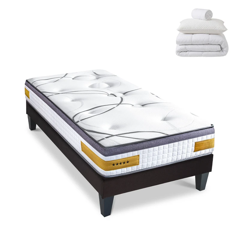 Prêt-à-dormir COPENHAGUE avec Sommier, Couette, Oreillers et Protège-matelas - 24 cm d'épaisseur - Accueil équilibré, soutien ferme