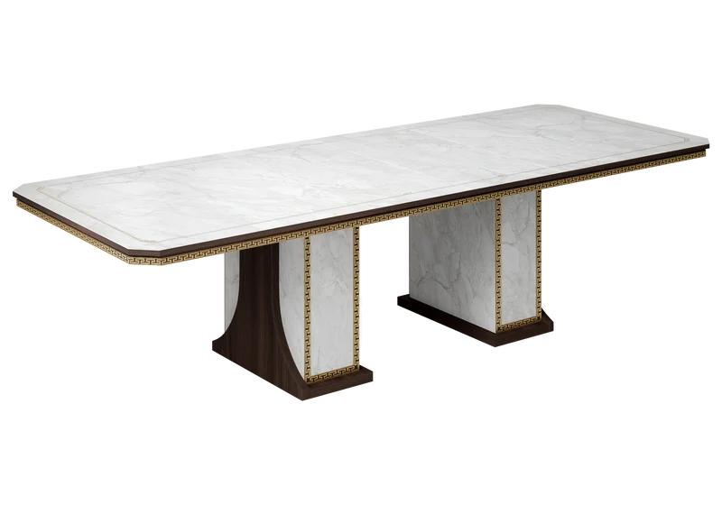 Table à manger extensible 200 à 300 cm noyer et or - Romantica