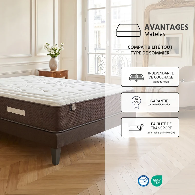Ensemble Privilège - Matelas ressorts ensachés hypersoft + Sommier - 30 cm d'épaisseur