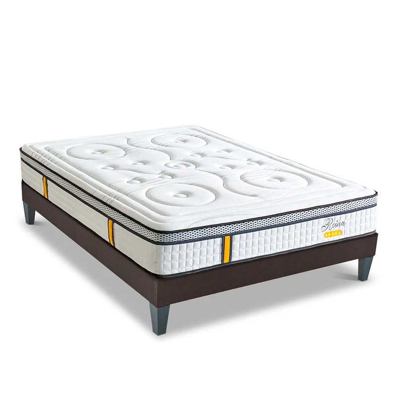 Ensemble Reina 2.0 - Matelas hybride ressorts + mémoire de forme + Sommier - 26 cm d'épaisseur