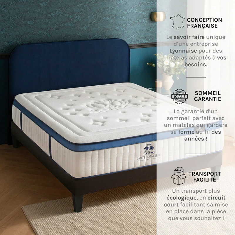 Matelas Suite Princière - Hybride micro-ressorts - Accueil douillet - 30 cm d'épaisseur