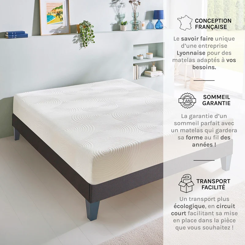 Matelas Vosges - Mousse haute densité - Équilibré - Fabriqué en France - 15 cm d'épaisseur