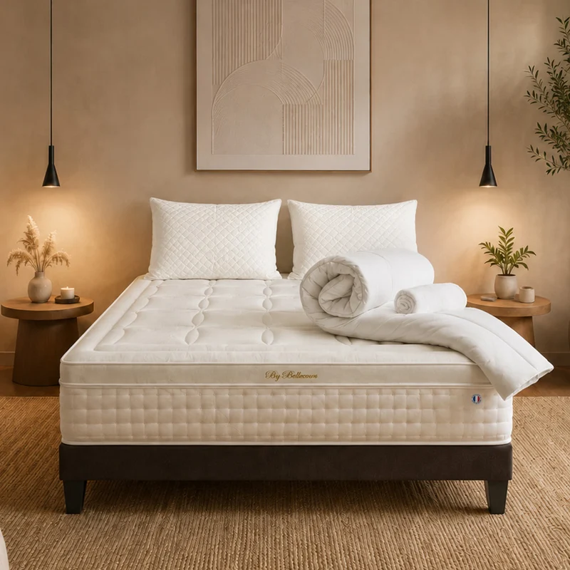 Pack prêt à dormir Empereur - Matelas + Sommier + Couette, oreillers, protège-matelas - 33 cm d'épaisseur