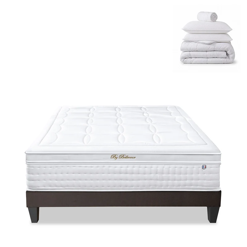 Pack prêt à dormir Empereur - Matelas + Sommier + Couette, oreillers, protège-matelas - 33 cm d'épaisseur