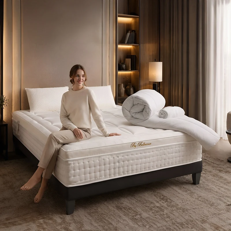 Pack prêt à dormir Empereur - Matelas + Sommier + Couette, oreillers, protège-matelas - 33 cm d'épaisseur