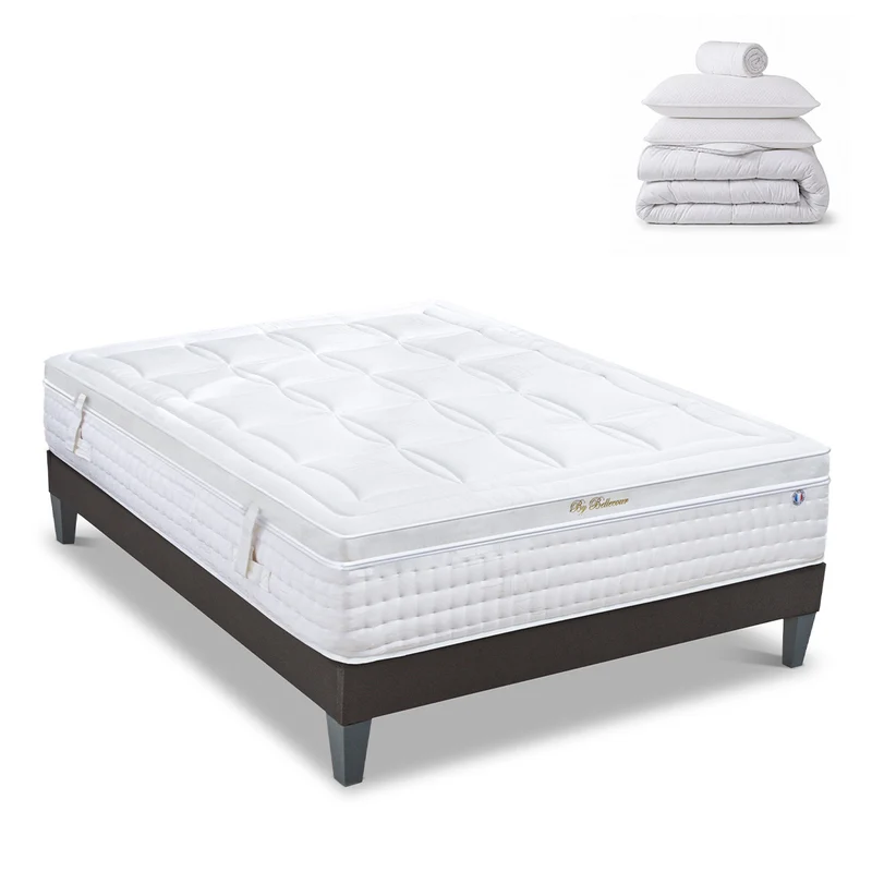 Pack prêt à dormir Empereur - Matelas + Sommier + Couette, oreillers, protège-matelas - 33 cm d'épaisseur