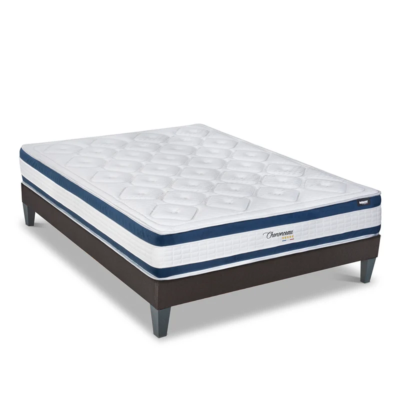 Ensemble Chenonceau - Matelas mémoire de forme 26 cm + Sommier bois - Accueil moelleux, soutien ferme