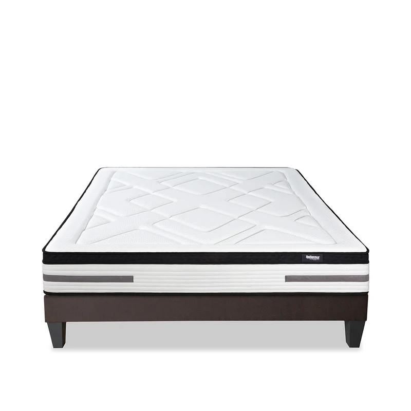 Ensemble Bellevue - Matelas ressorts ensachés + mémoire de forme + Sommier - 24 cm d'épaisseur