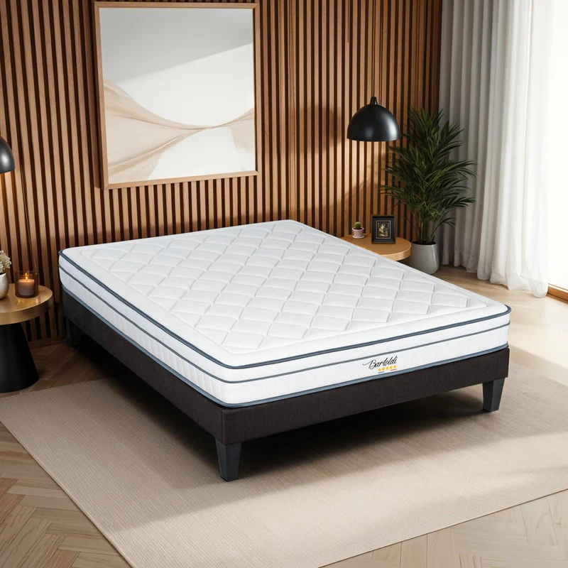 Ensemble Bartoldi - Matelas ressorts ensachés + Sommier bois - 22 cm d'épaisseur - Accueil équilibré, soutien ferme