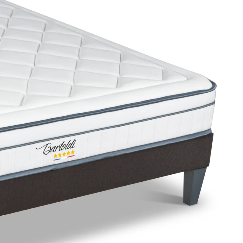 Ensemble Bartoldi - Matelas ressorts ensachés + Sommier bois - 22 cm d'épaisseur - Accueil équilibré, soutien ferme