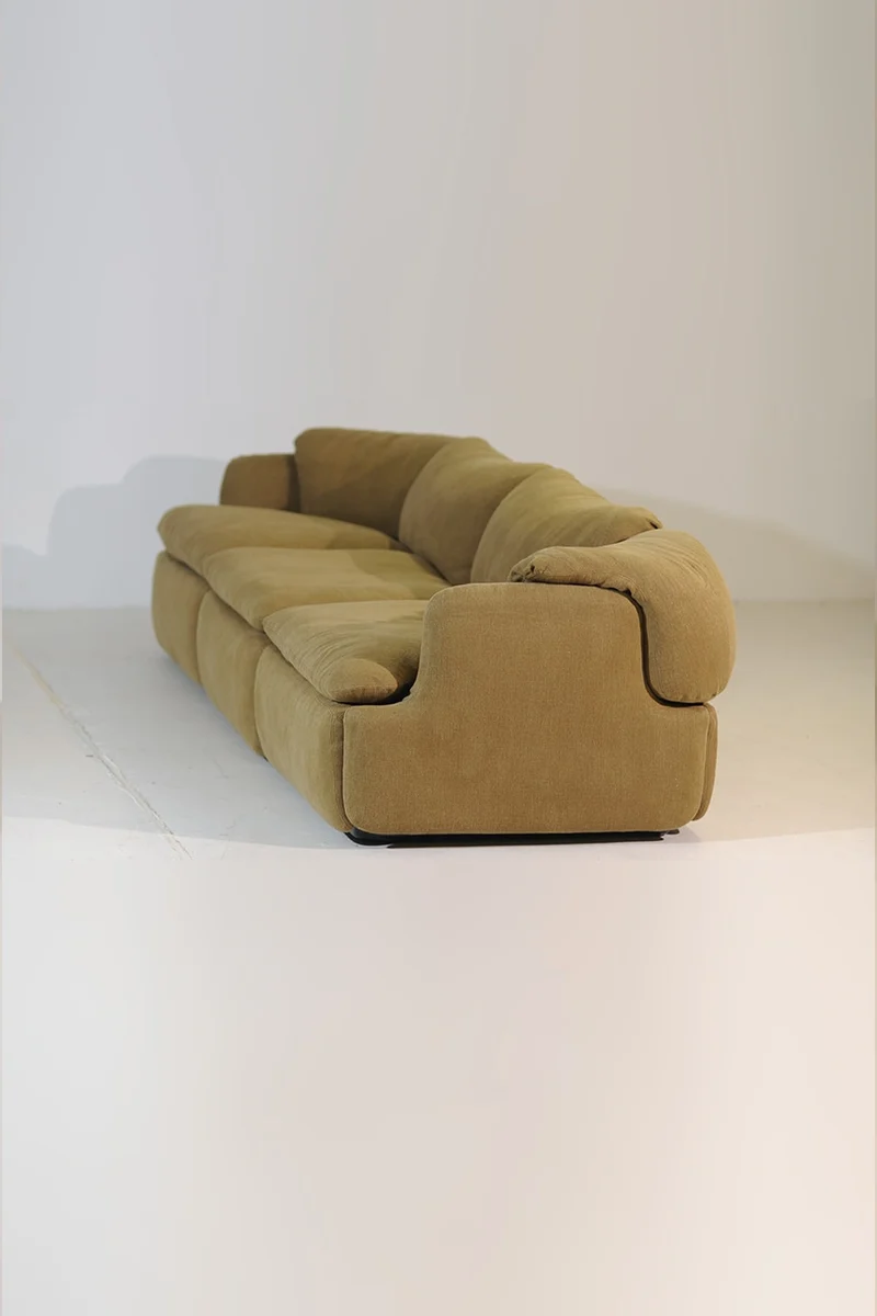 Alberto Rosselli for Saporiti Confidential 3-Seater Sofa in Olive Linen, Italy, 1970s