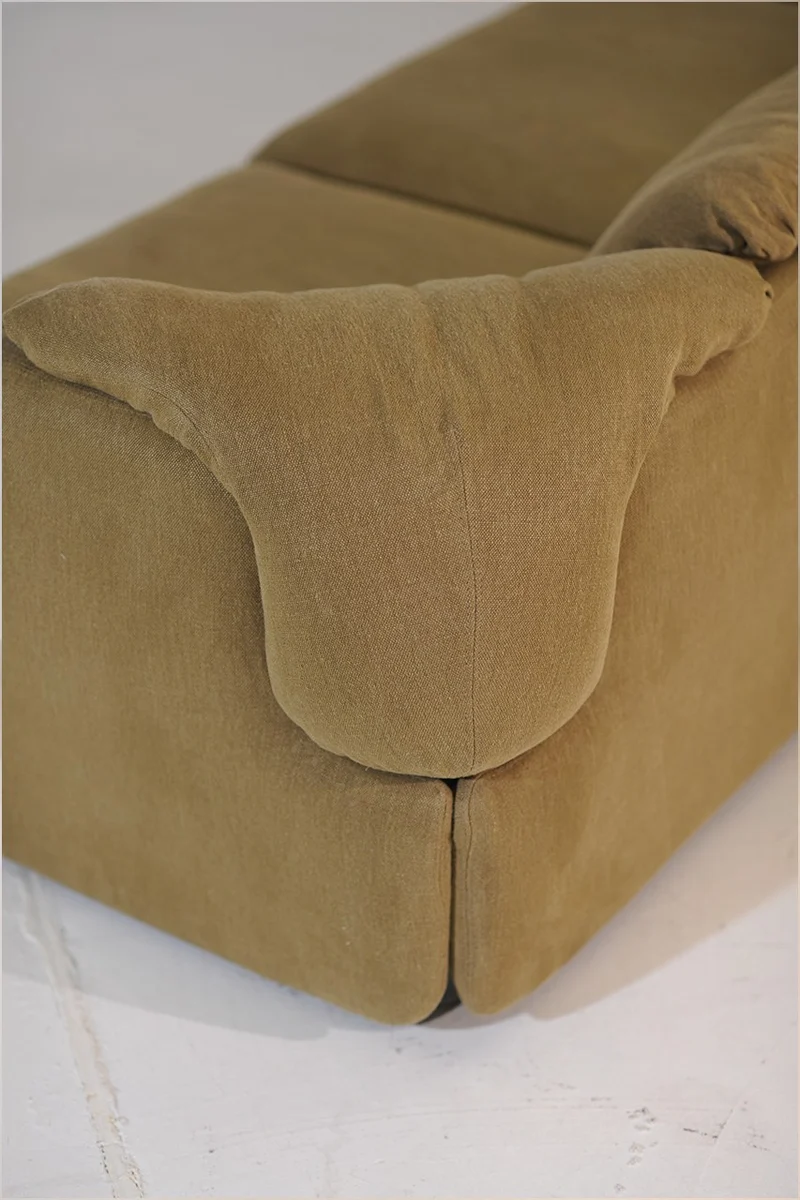 Alberto Rosselli for Saporiti Confidential 3-Seater Sofa in Olive Linen, Italy, 1970s