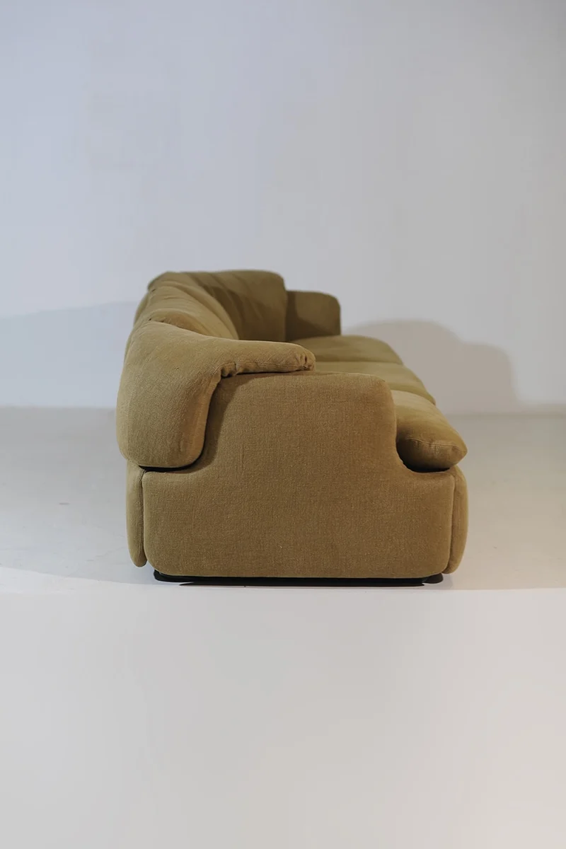 Alberto Rosselli for Saporiti Confidential 3-Seater Sofa in Olive Linen, Italy, 1970s