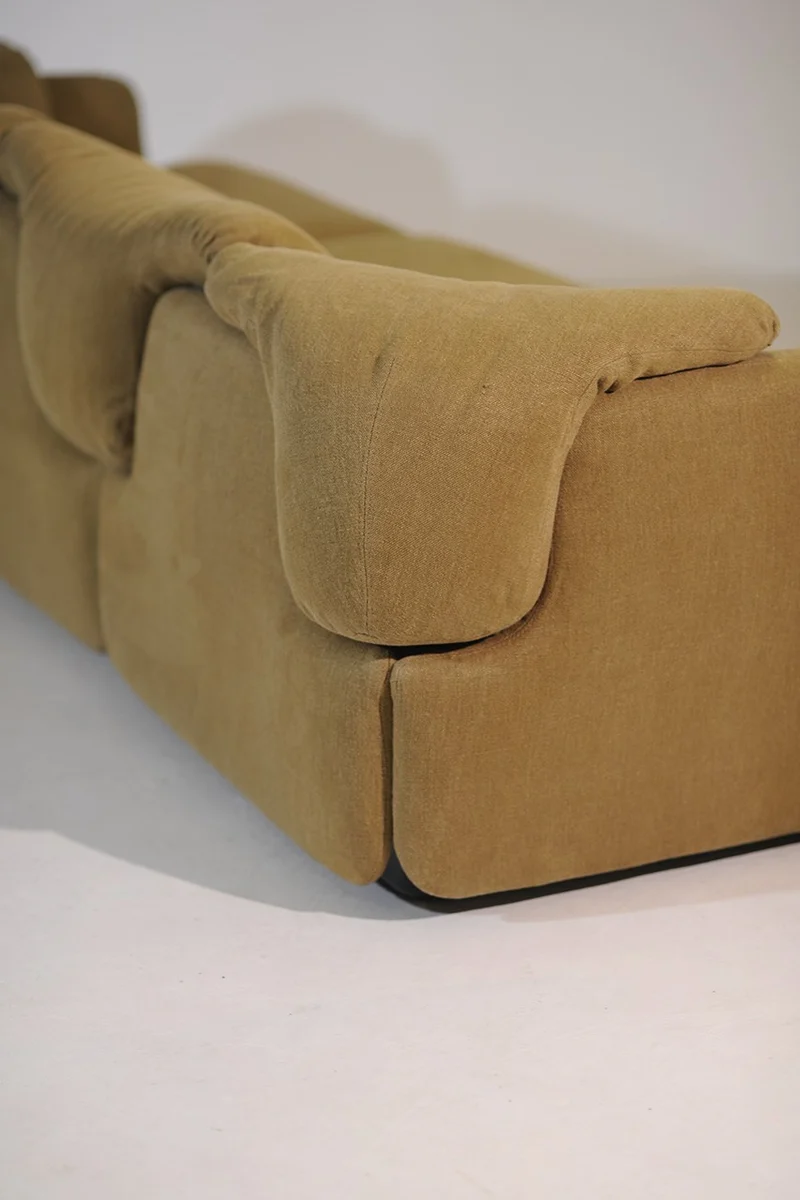 Alberto Rosselli for Saporiti Confidential 3-Seater Sofa in Olive Linen, Italy, 1970s