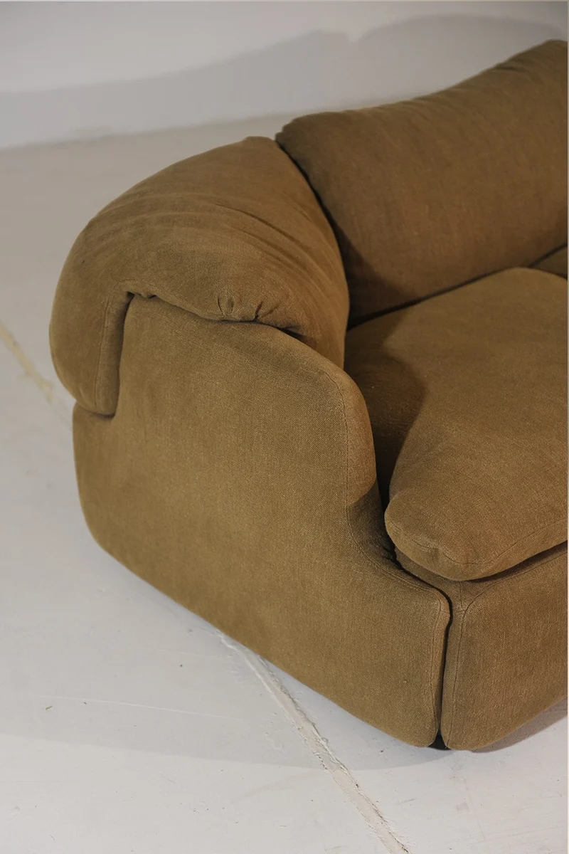 Alberto Rosselli for Saporiti Confidential 3-Seater Sofa in Olive Linen, Italy, 1970s