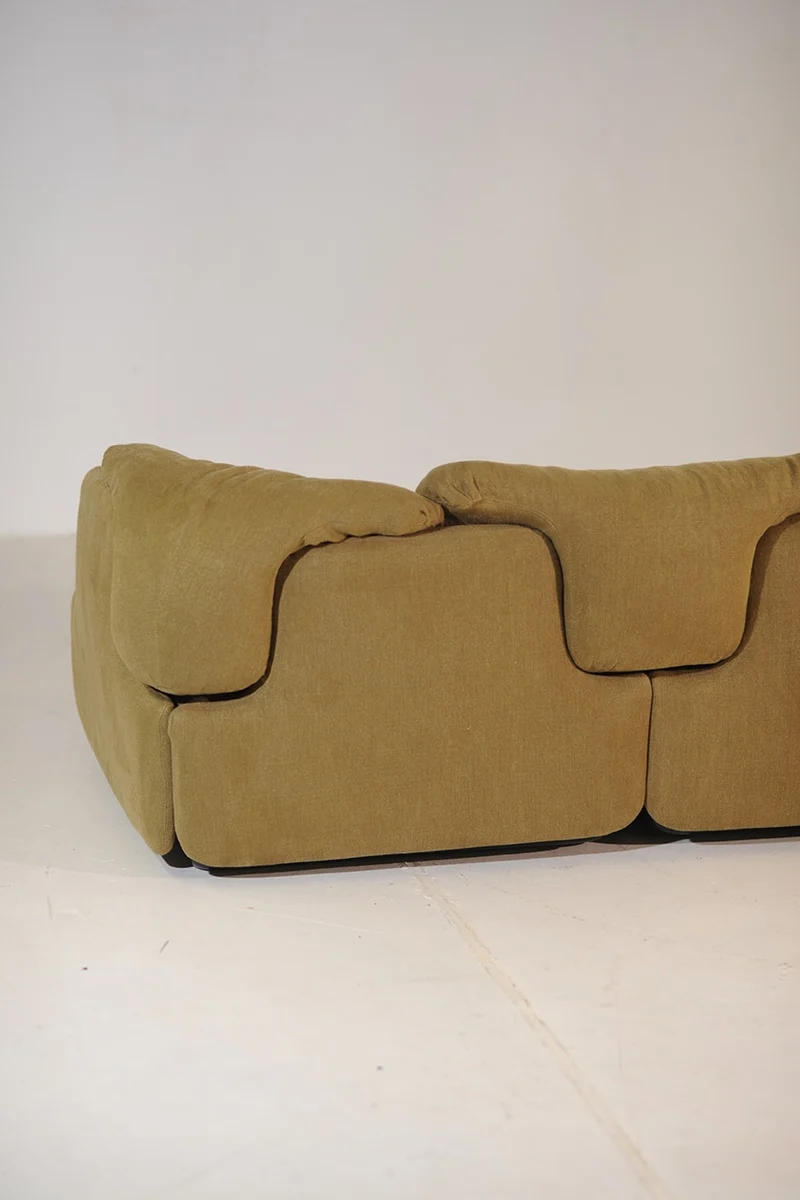 Alberto Rosselli for Saporiti Confidential 3-Seater Sofa in Olive Linen, Italy, 1970s