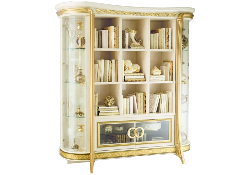 Bibliothèque effet marbre ivoire et or - Melodia
