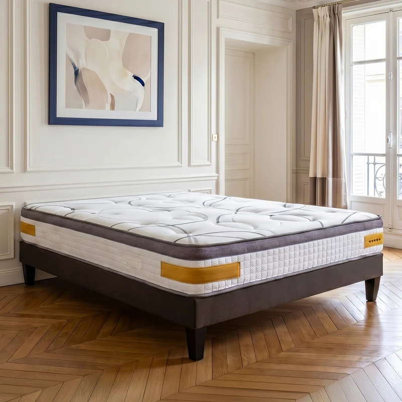Ensemble Matelas Mémoire de forme COPENHAGUE avec sommier - 24 cm d'épaisseur - Accueil équilibré, soutien ferme