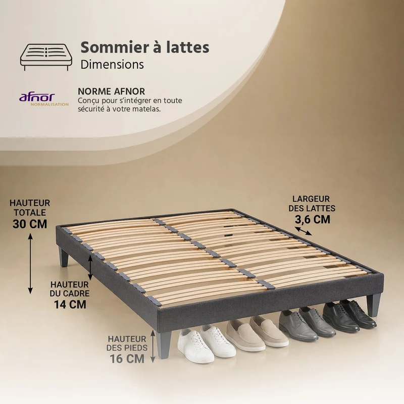 Ensemble Matelas Mémoire de forme COPENHAGUE avec sommier - 24 cm d'épaisseur - Accueil équilibré, soutien ferme