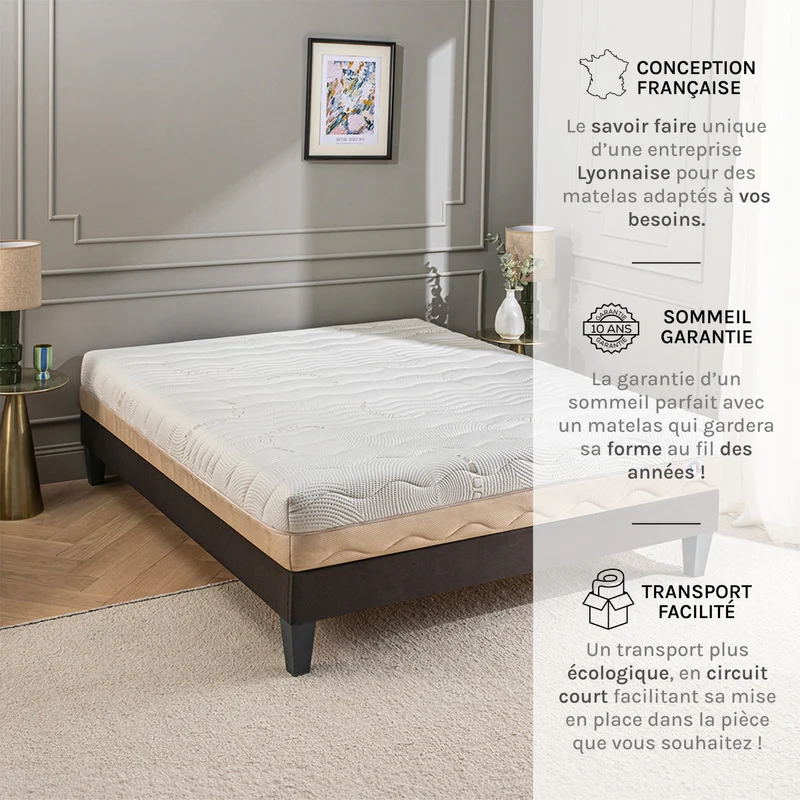 Matelas Leman - Mousse accueil hypersoft - Moelleux - Fabriqué en France - 25 cm d'épaisseur