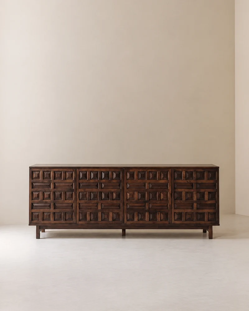 Brutalist Spanish Sideboard with Graphical Doors, 1970s