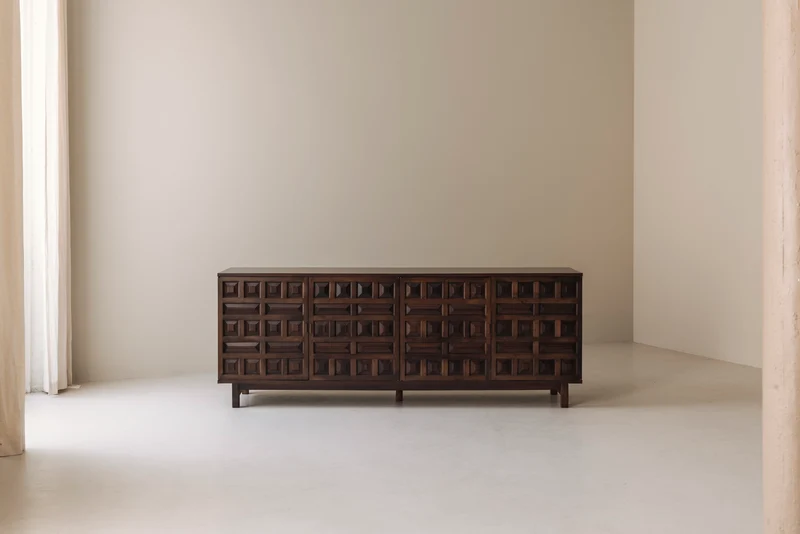 Brutalist Spanish Sideboard with Graphical Doors, 1970s