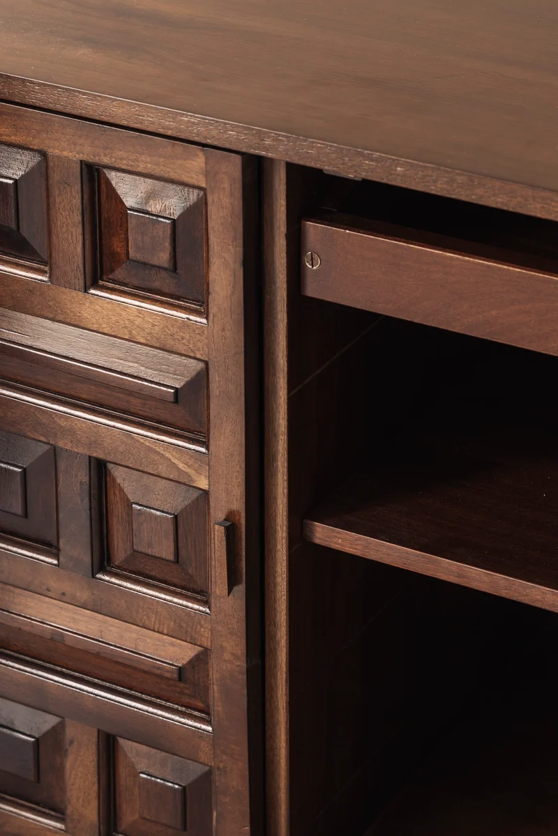 Brutalist Spanish Sideboard with Graphical Doors, 1970s