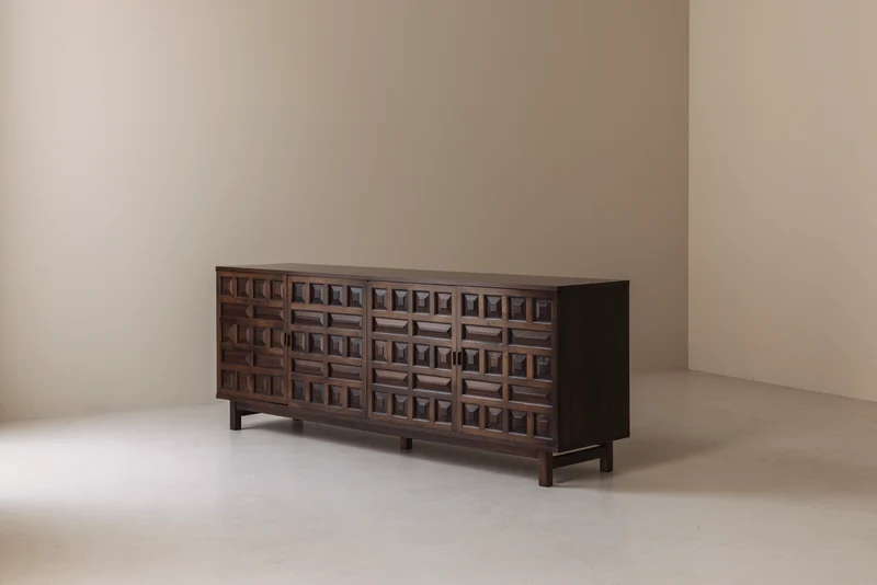 Brutalist Spanish Sideboard with Graphical Doors, 1970s