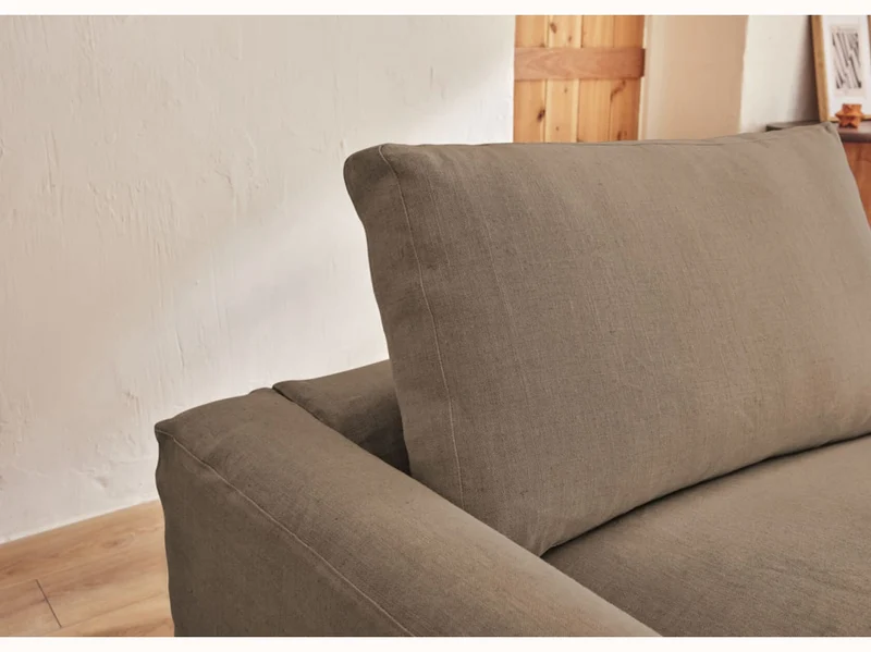 Canapé 2-3 places d'angle avec pouf en lin LENO