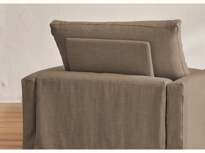 Canapé 2-3 places d'angle avec pouf en lin LENO