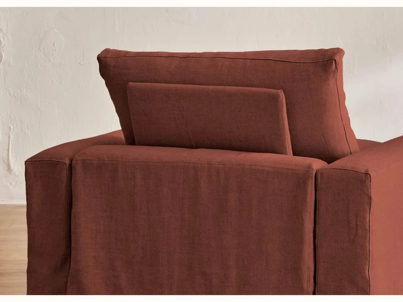 Canapé 2-3 places d'angle avec pouf en lin LENO