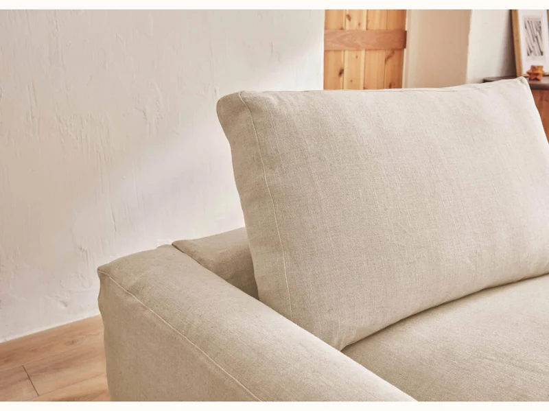 Canapé 2-3 places d'angle avec pouf en lin LENO