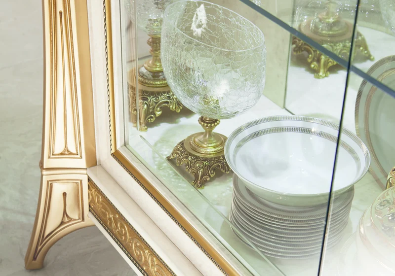 Vitrine 4 portes effet marbre ivoire et or - Melodia