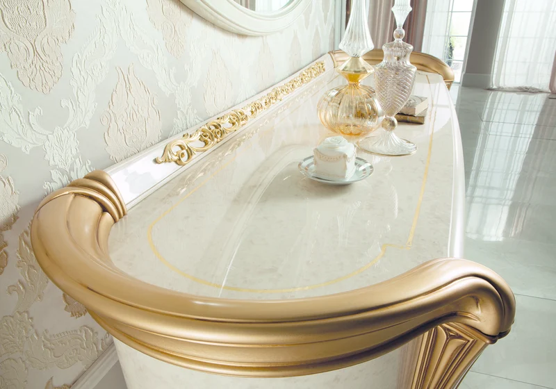 Buffet 3 portes effet marbre ivoire et or - Melodia