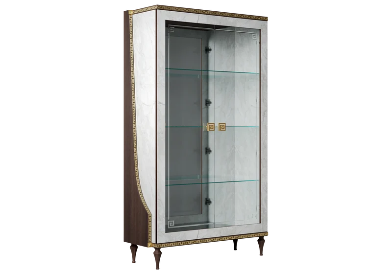 Vitrine 2 portes marbre noyer et or 24K - Romantica